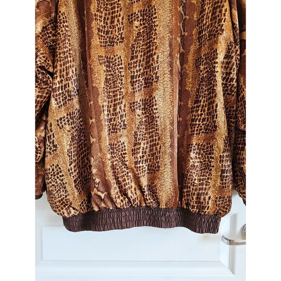 Vintage Nylon Bomber Jacket Snakeskin Pattern Gold Brown 90s Y2K Hip Hop Womans - Picture 11 of 15